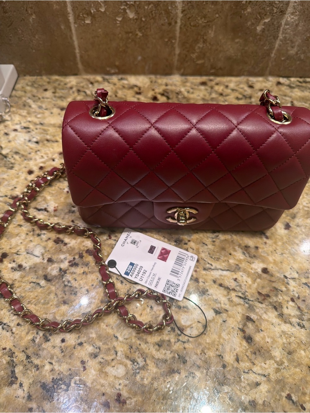 Mini classic Chanel Quilted Lambskin Burgundy